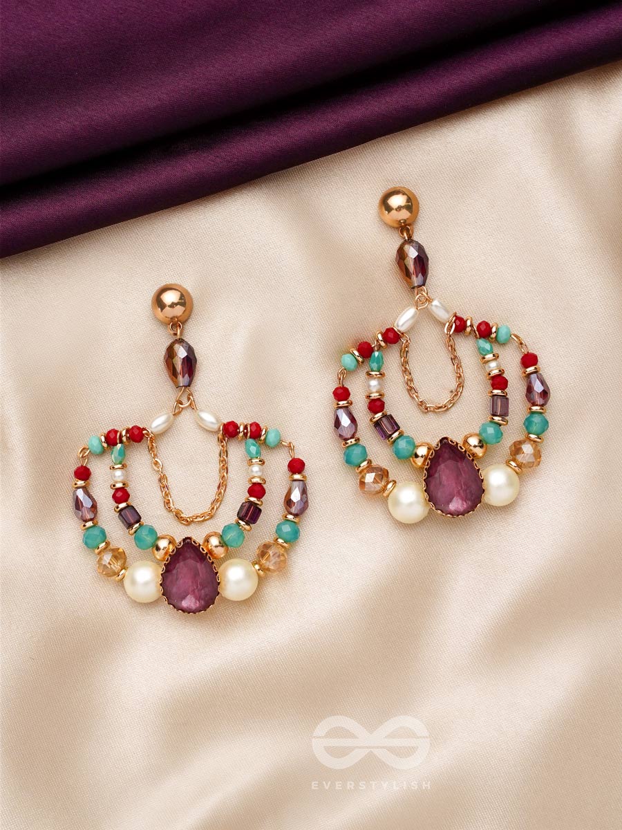 The Jazzy Rainbow- Golden Pearls And Stone Earrings