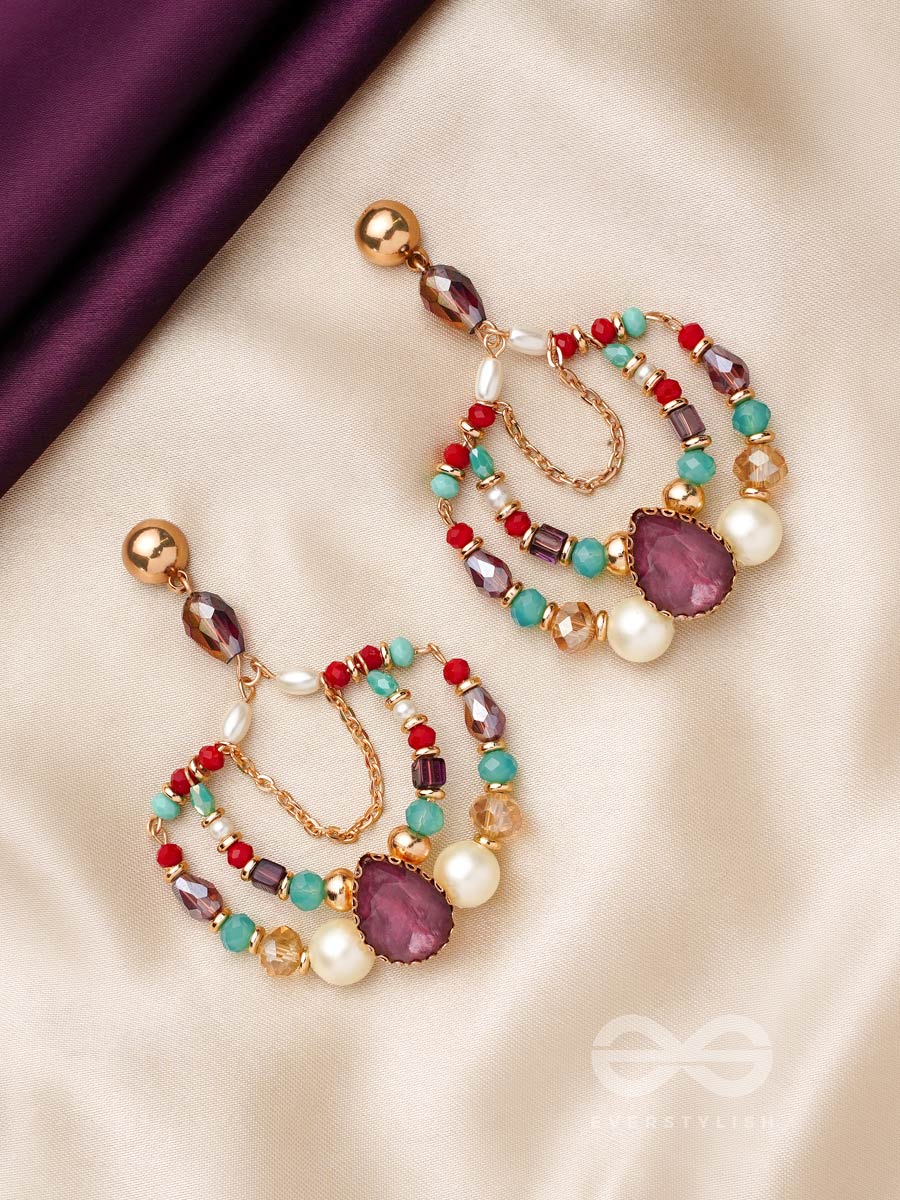 The Jazzy Rainbow- Golden Pearls And Stone Earrings