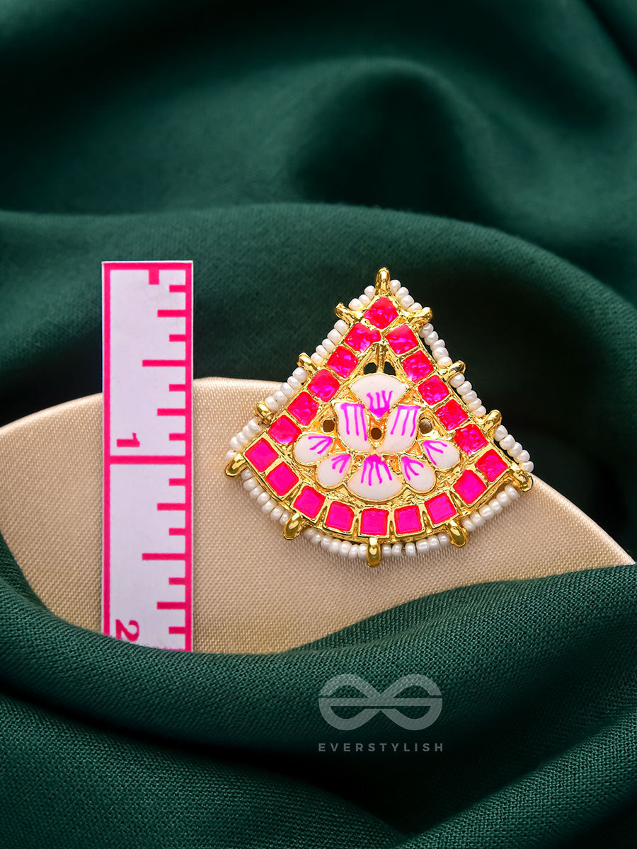 The Lotus Temple- Enamelled Statement Stud Earrings (Rose Pink)