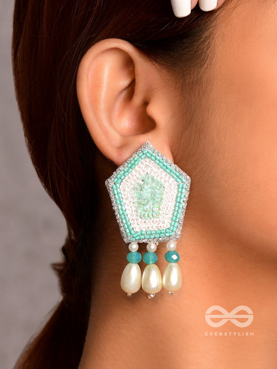Avisha- The Blue Ocean- Sequins And Pearl Drops Embroidered Earrings