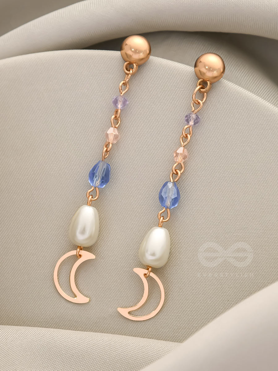 Over The Moon - Golden Pearl And Beads Earrings