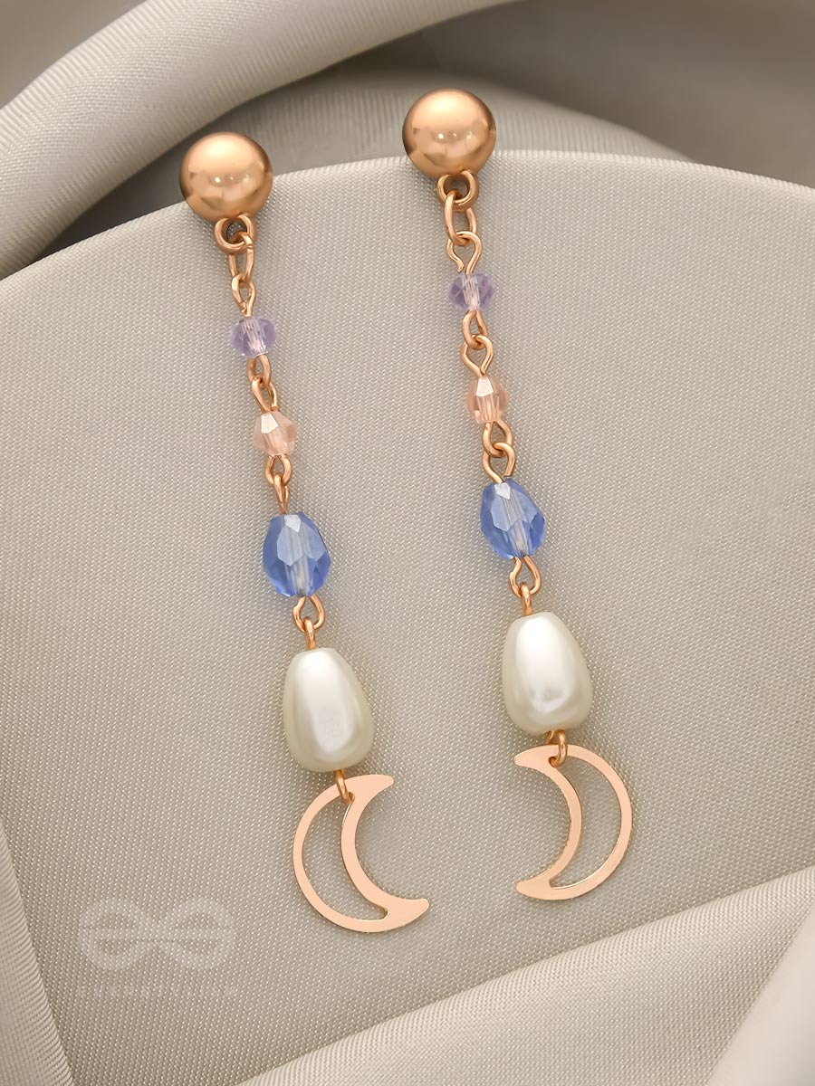 Over The Moon - Golden Pearl And Beads Earrings