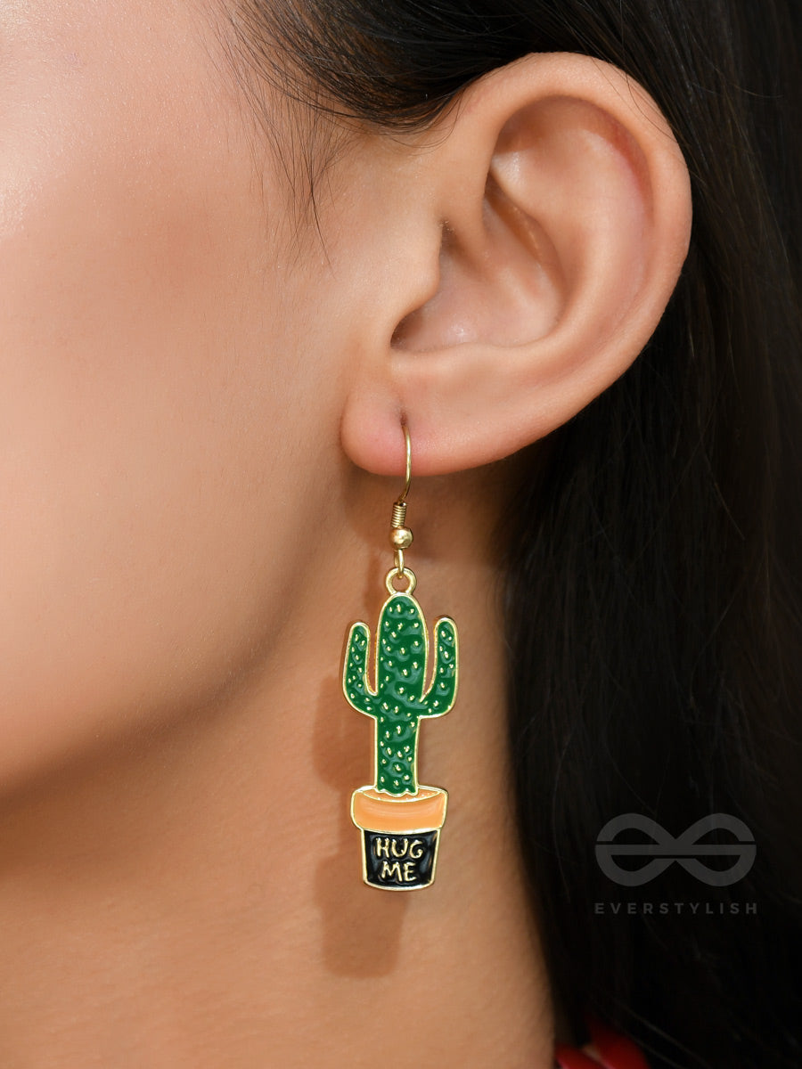 The Desert's Rose- Golden Cactus Enamelled Earrings