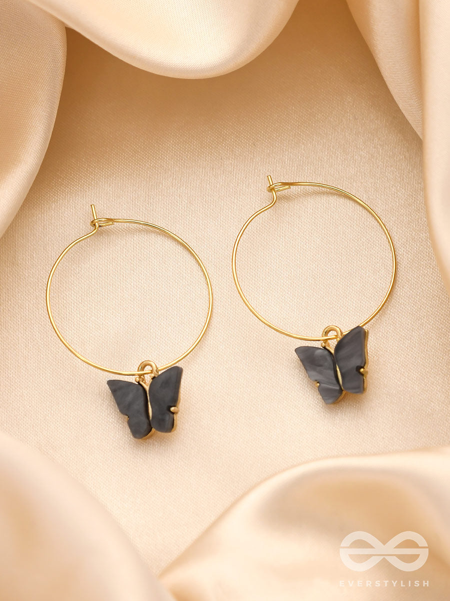 The Beauteous Butterfly Hoops (Grey) - Golden Casual Earrings