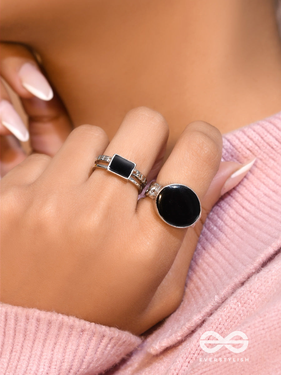 The Ebony Wonders- Set Of Two Silver Rings