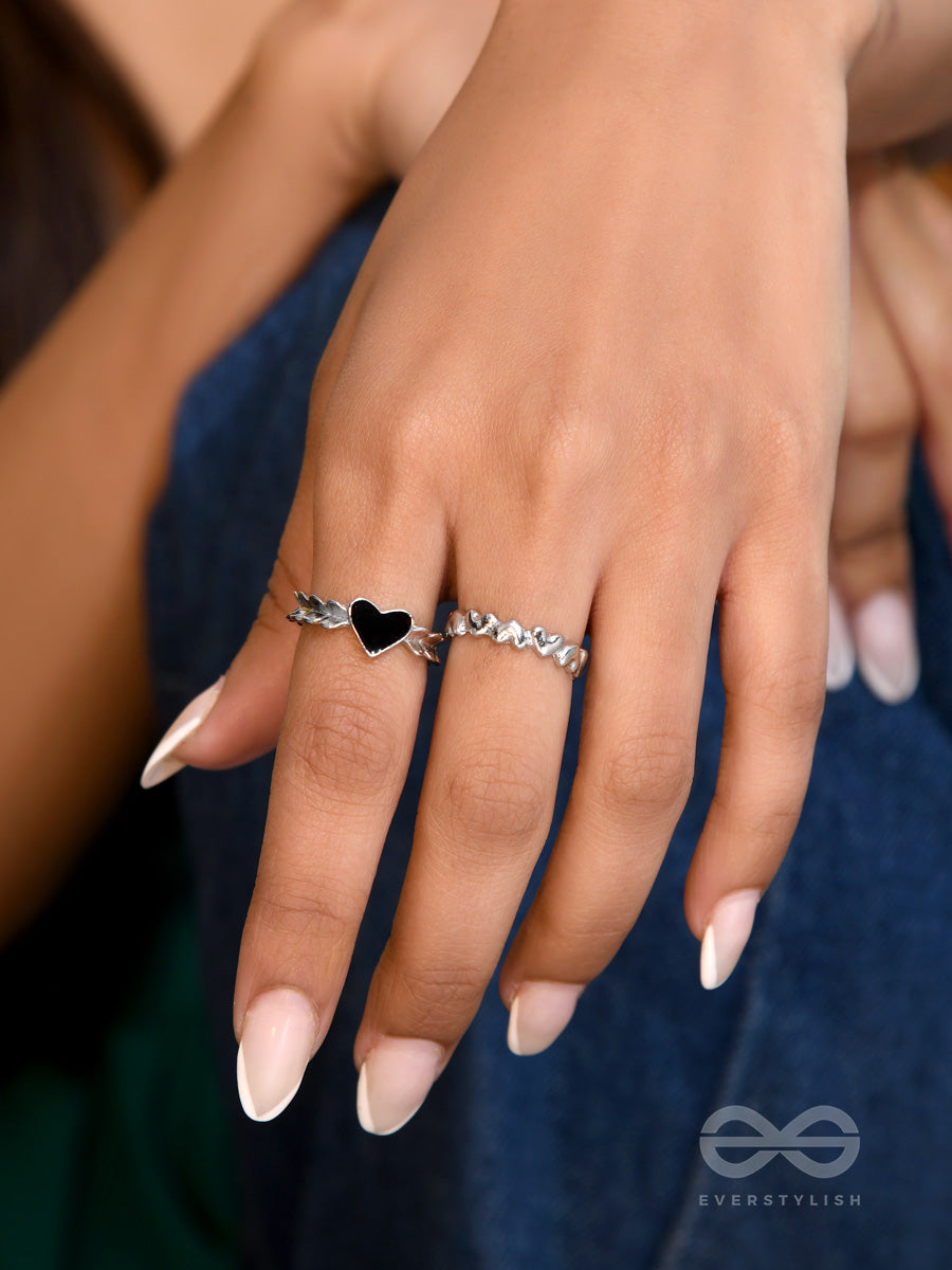 String Of Hearts- Set Of Two Silver Rings
