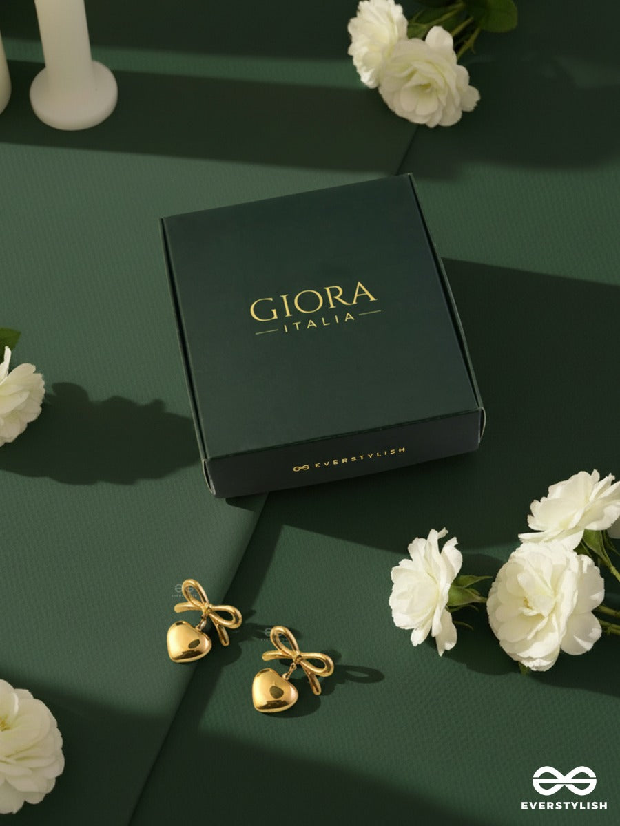 Giora Italia - Chérie Bow- Stainless Steel 18K Gold Plated Anti-Tarnish Classic Bow And Heart Earrings