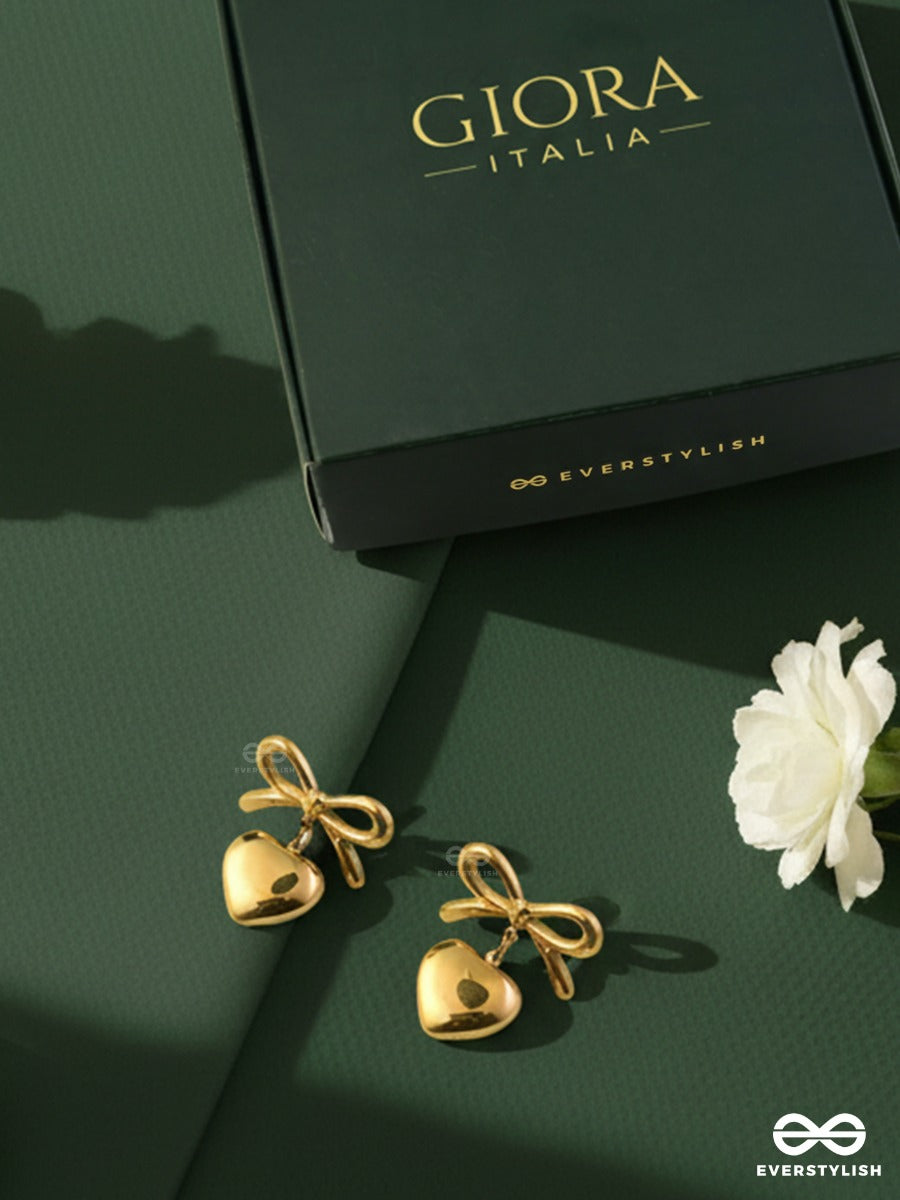 Giora Italia - Chérie Bow- Stainless Steel 18K Gold Plated Anti-Tarnish Classic Bow And Heart Earrings