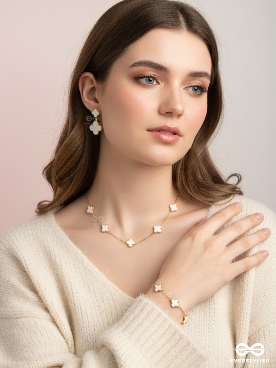 The Missie Life - Ivory Bloom – Stainless Steel 18K Gold Plated Clover Jewellery Set