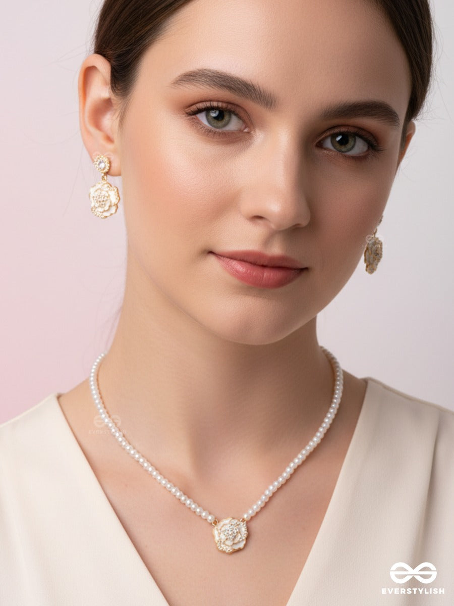The Missie Life - Pearl Garden – Ivory Floral Earrings & Necklace Jewellery Set