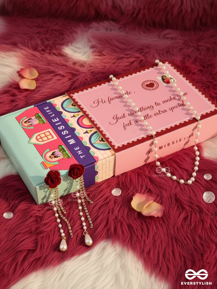 The Missie Life - Rose Bloom – Pearl Earrings & Necklace Jewellery Set