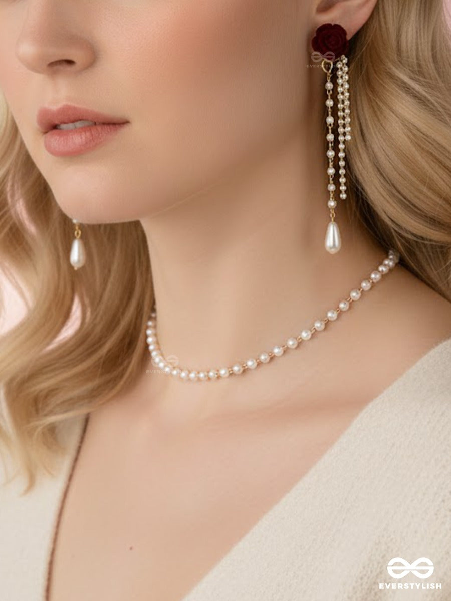 The Missie Life - Rose Bloom – Pearl Earrings & Necklace Jewellery Set