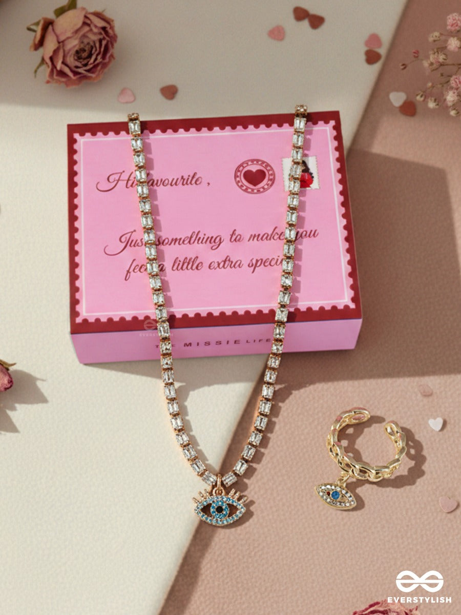 The Missie Life - Watchful Gleam – Evil Eye Ring & Necklace Jewellery Set