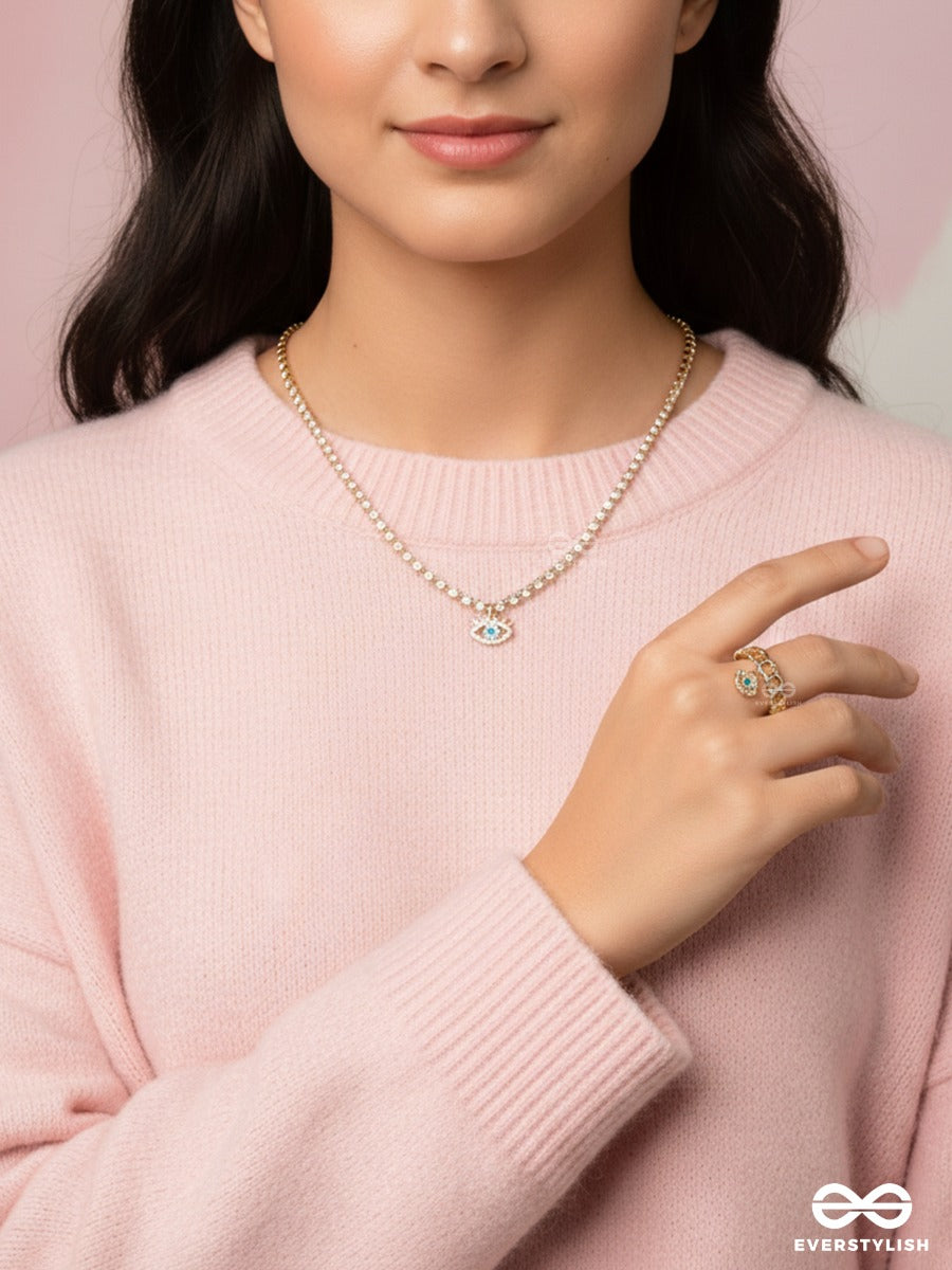 The Missie Life - Watchful Gleam – Evil Eye Ring & Necklace Jewellery Set