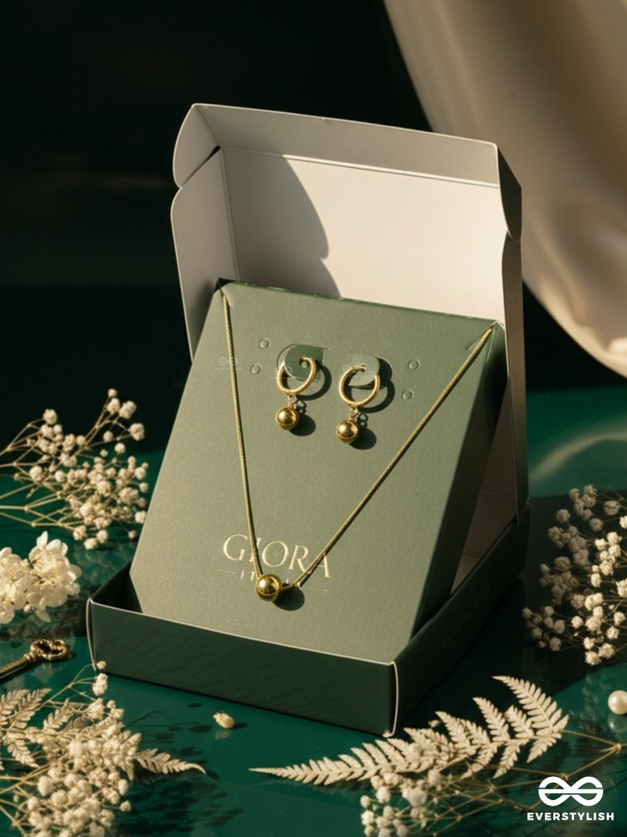 Giora Italia - The Lumi Orb – Stainless Steel 18K Gold Plated Anti-Tarnish Earrings And Necklace Jewellery Set