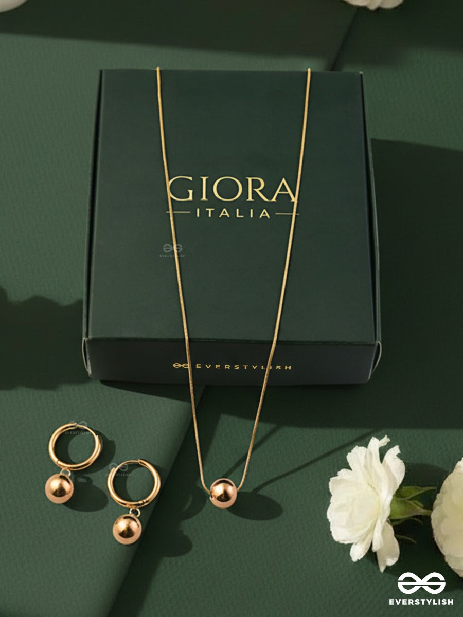 Giora Italia - The Lumi Orb – Stainless Steel 18K Gold Plated Anti-Tarnish Earrings And Necklace Jewellery Set