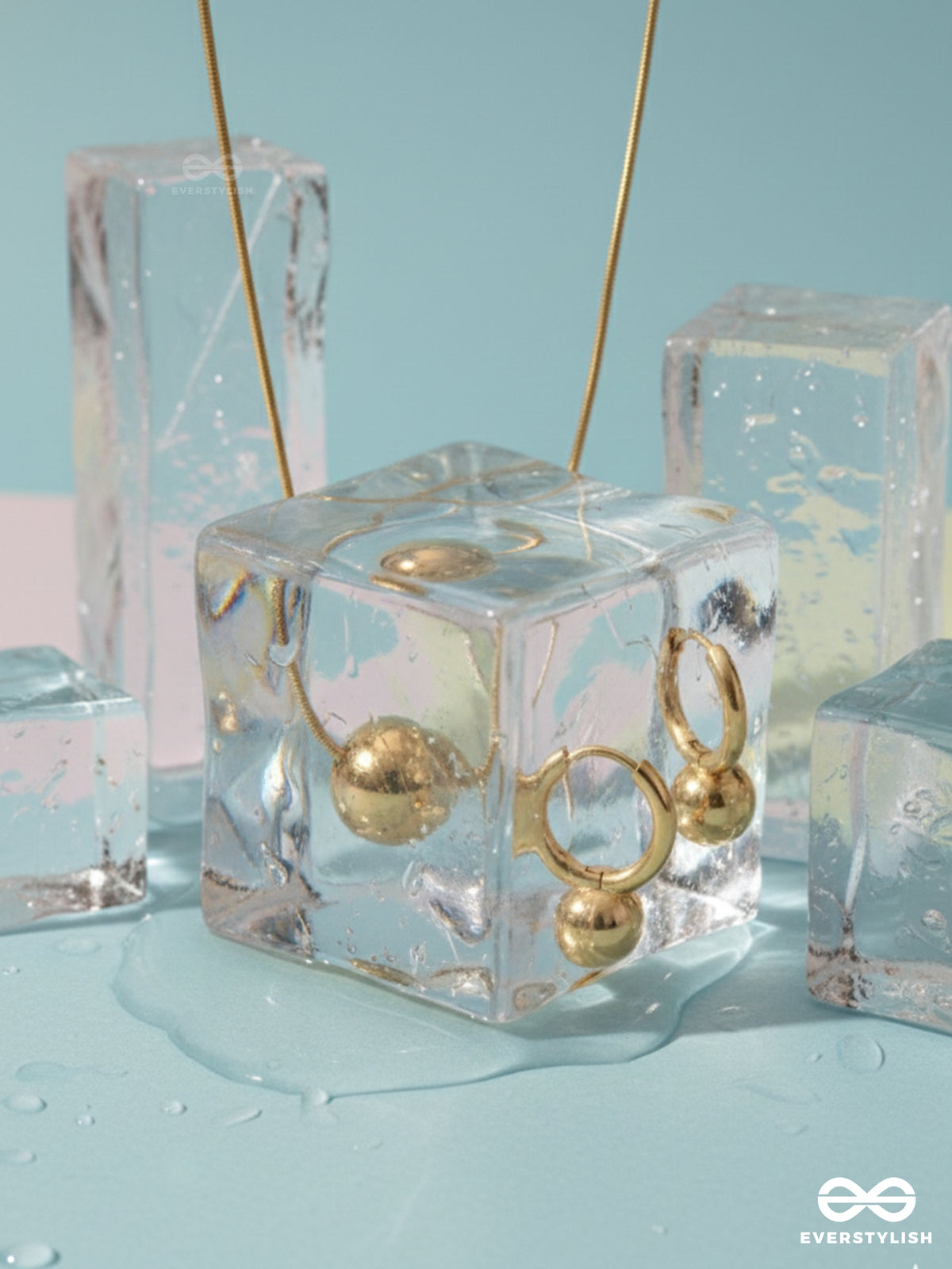 Giora Italia - The Lumi Orb – Stainless Steel 18K Gold Plated Anti-Tarnish Earrings And Necklace Jewellery Set