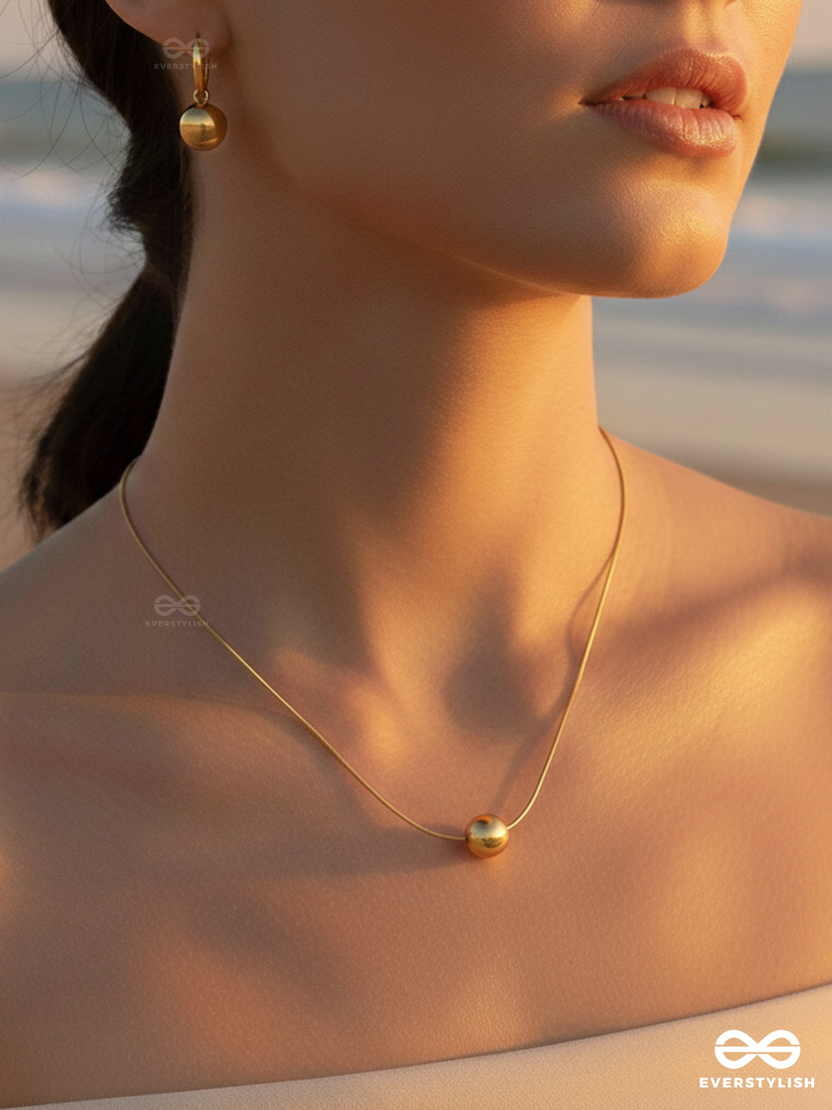 Giora Italia - The Lumi Orb – Stainless Steel 18K Gold Plated Anti-Tarnish Earrings And Necklace Jewellery Set