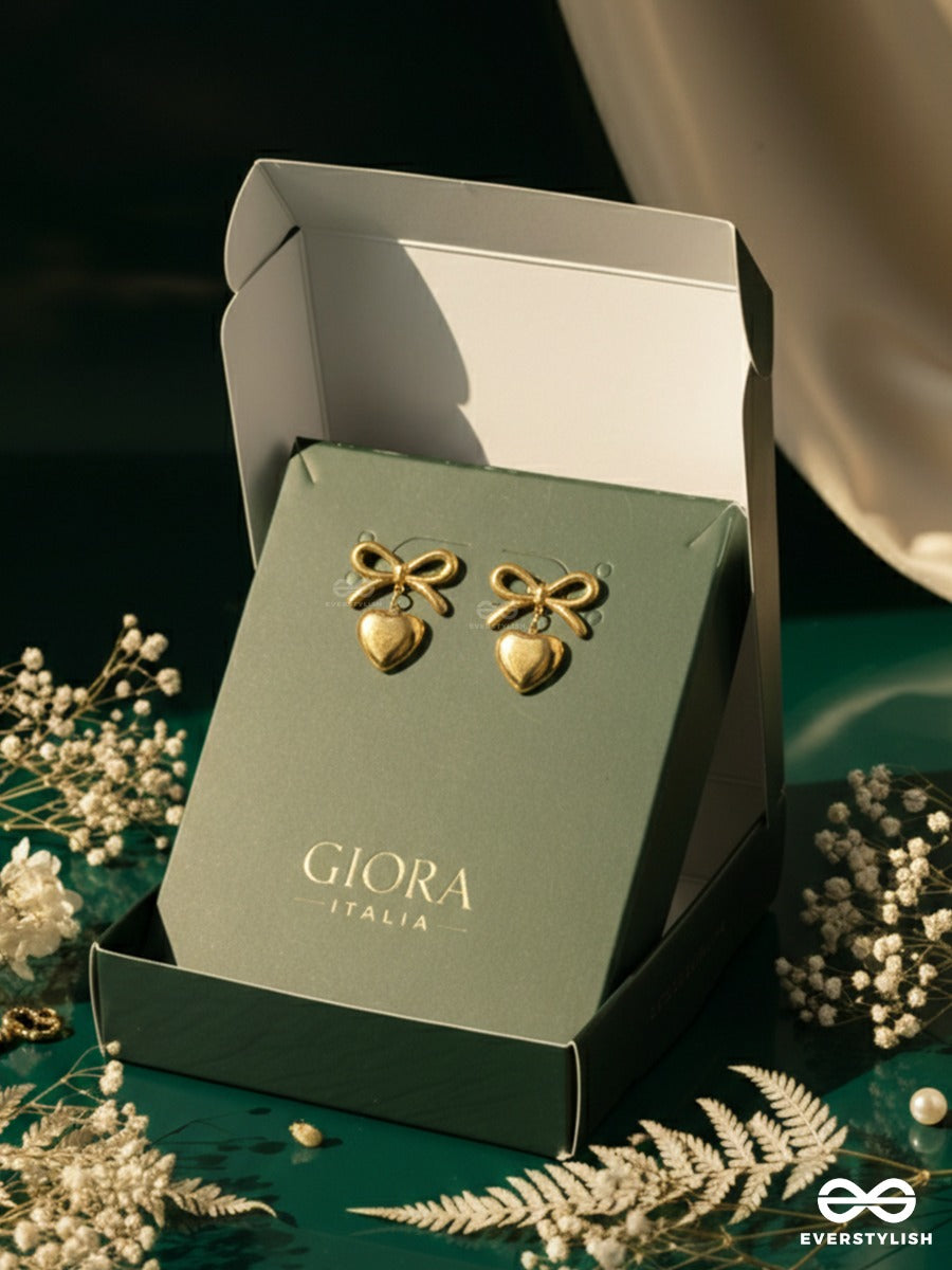 Giora Italia - Chérie Bow- Stainless Steel 18K Gold Plated Anti-Tarnish Classic Bow And Heart Earrings