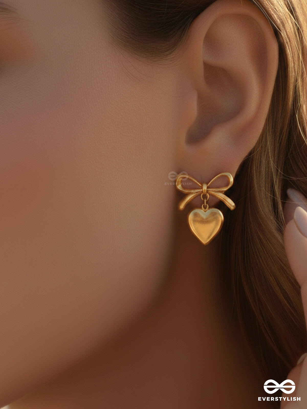 Giora Italia - Chérie Bow- Stainless Steel 18K Gold Plated Anti-Tarnish Classic Bow And Heart Earrings