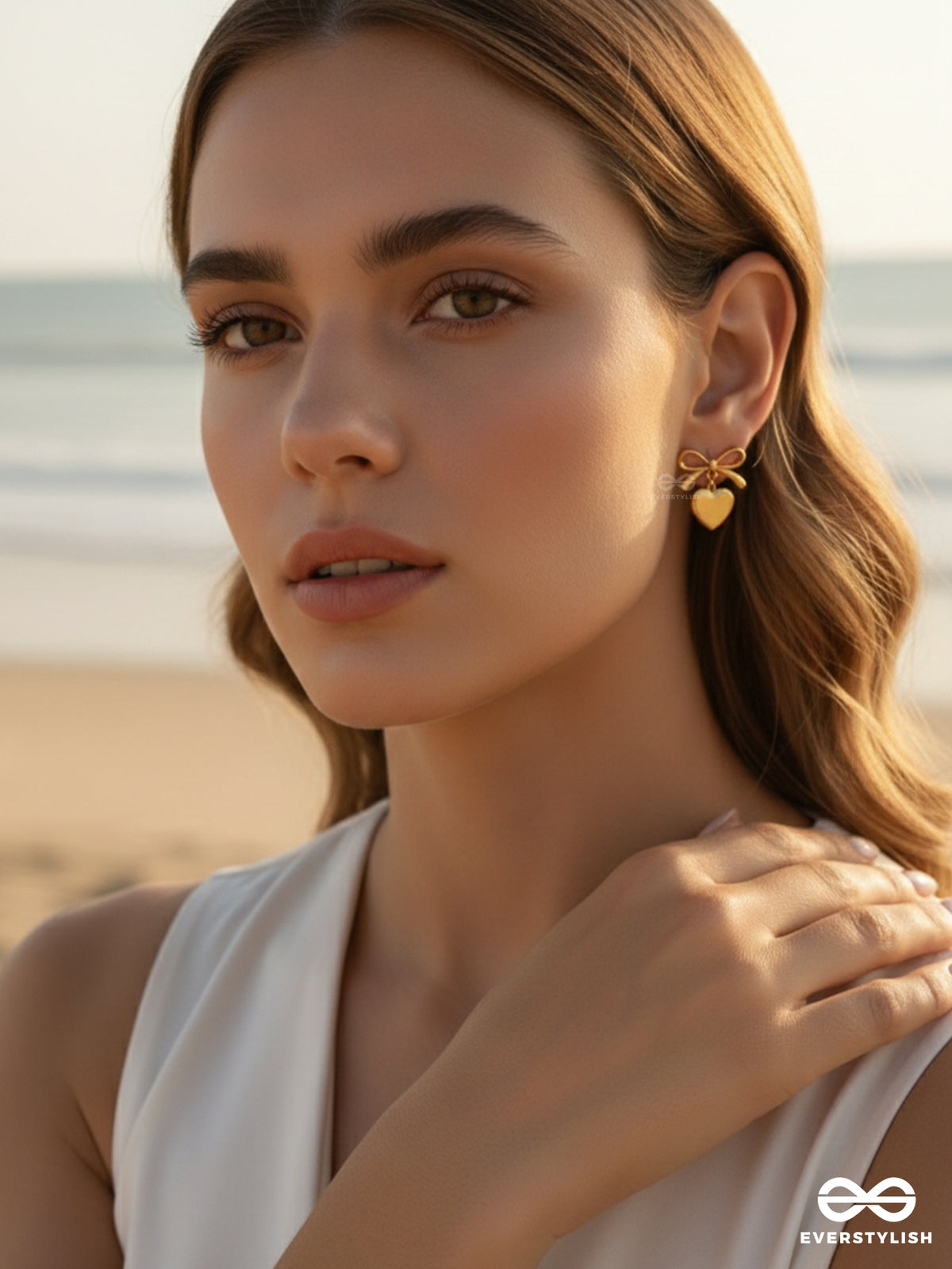 Giora Italia - Chérie Bow- Stainless Steel 18K Gold Plated Anti-Tarnish Classic Bow And Heart Earrings