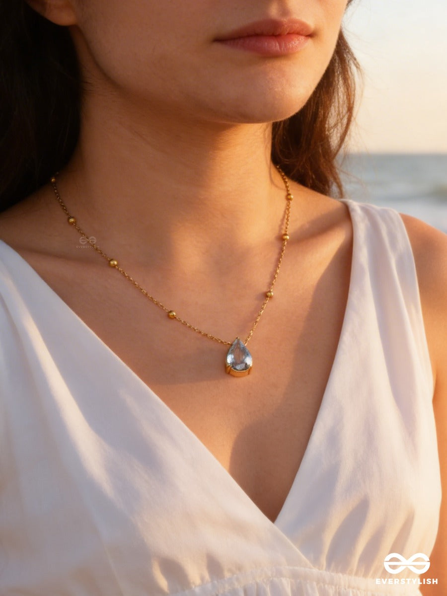 Giora Italia - Pearlét Fall – Stainless Steel 18K Gold Plated Anti-Tarnish Pear Cut Cubic Zirconia Stone Necklace