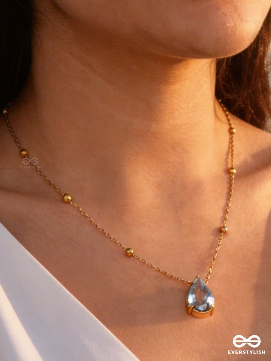 Giora Italia - Pearlét Fall – Stainless Steel 18K Gold Plated Anti-Tarnish Pear Cut Cubic Zirconia Stone Necklace