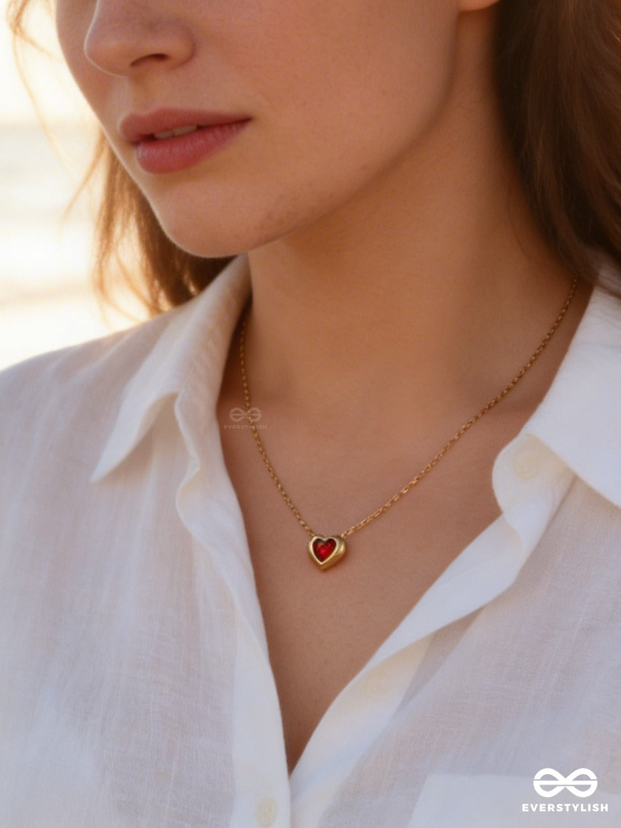Giora Italia - Rubélle – Stainless Steel 18K Gold Plated Anti-Tarnish Red Heart Necklace