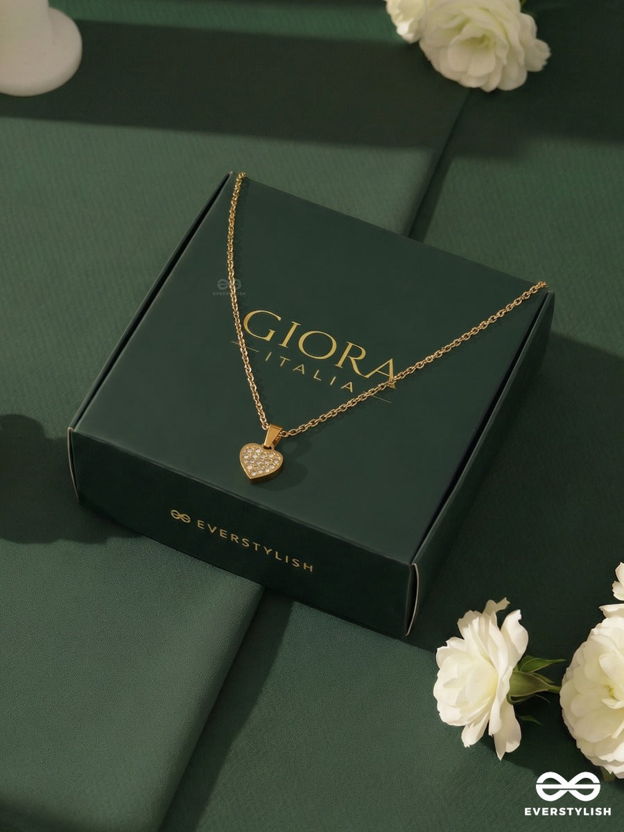Giora Italia - Heart Dust – Stainless Steel 18K Gold Plated Anti-Tarnish Pavé Heart Pendant Necklace