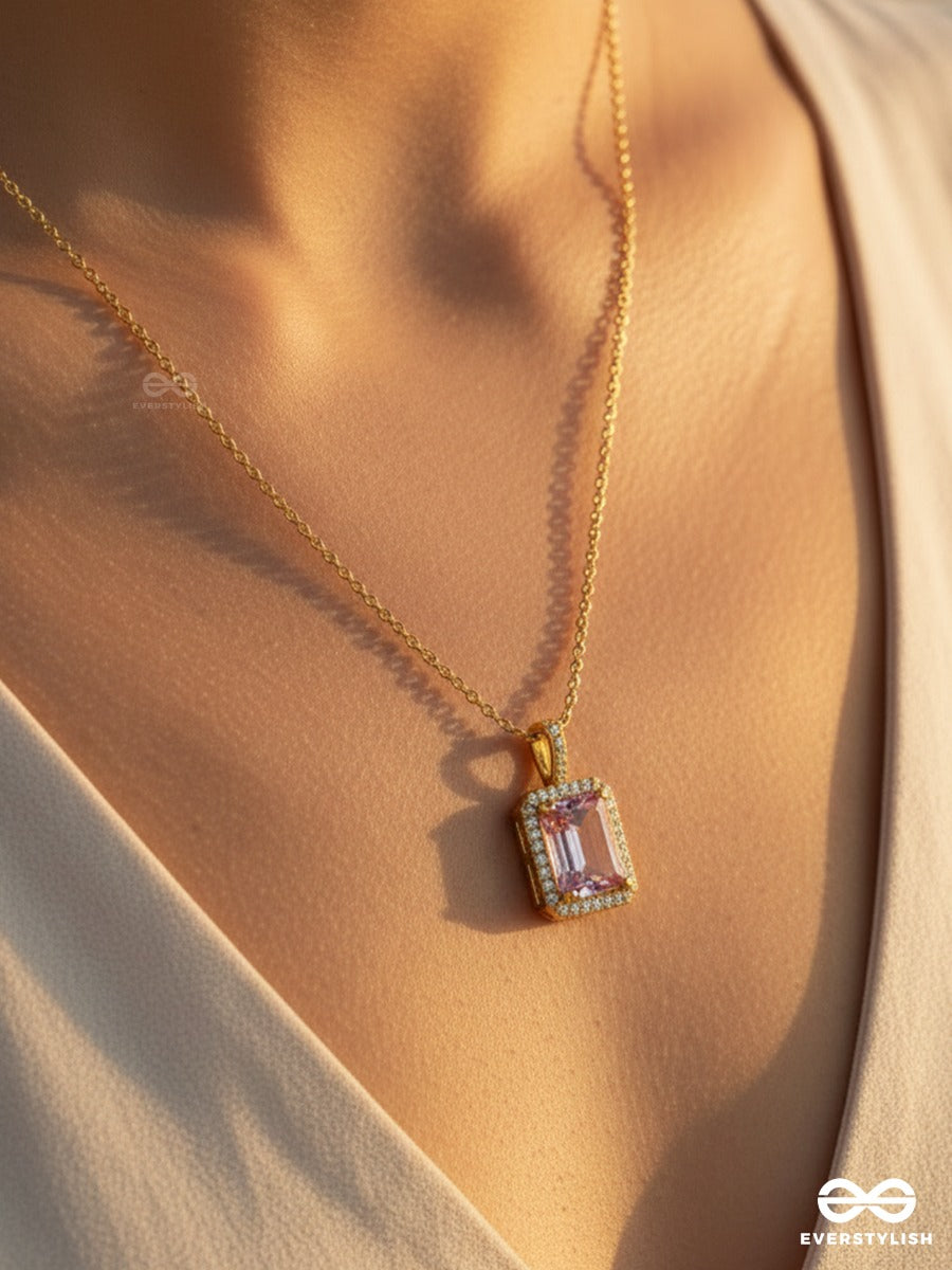 Giora Italia - Blush Signet – Stainless Steel 18K Gold Plated Anti-Tarnish Pink Stone Pendant Necklace