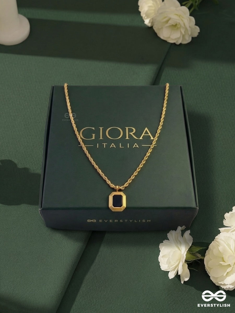 Giora Italia - Noir Regent – Stainless Steel 18K Gold Plated Anti-Tarnish Black Stone Pendant Necklace