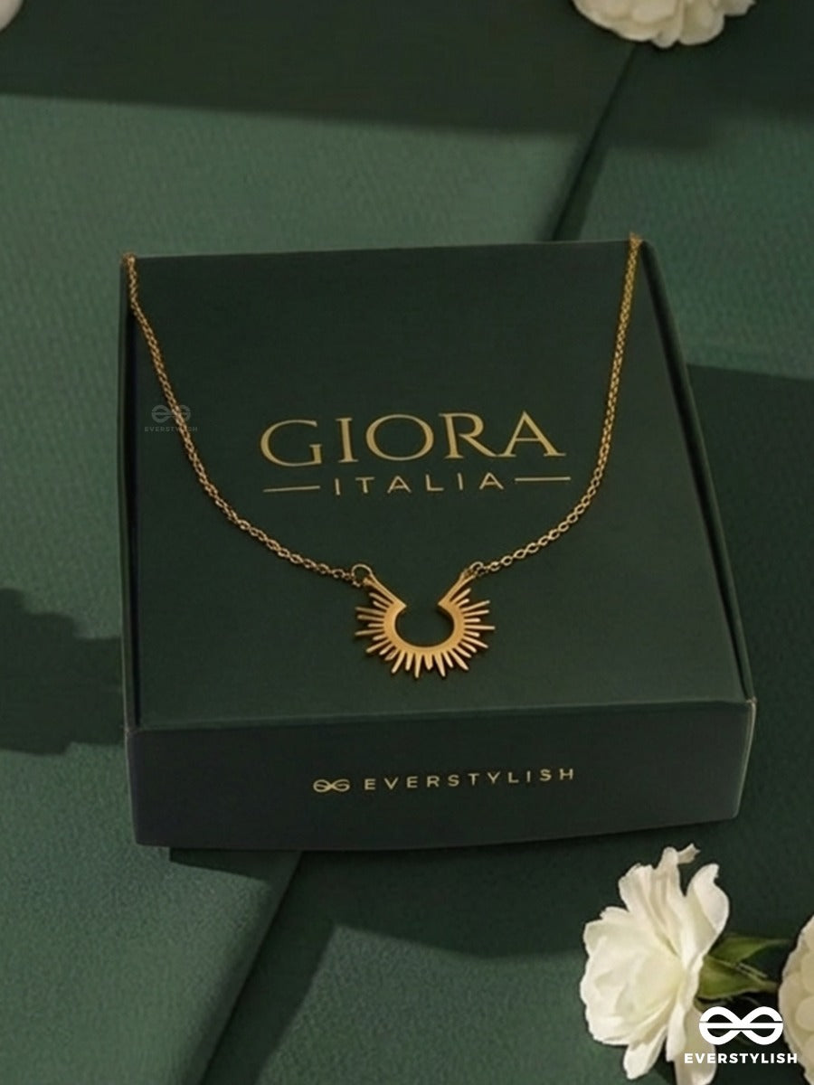 Giora Italia - Dawn Crest – Stainless Steel 18K Gold Plated Anti-Tarnish Sun Motif Pendant Necklace