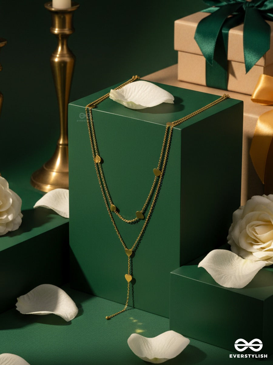 Giora Italia - Amanta Fall – Stainless Steel 18K Gold Plated Anti-Tarnish Layered Heart Drop Necklace