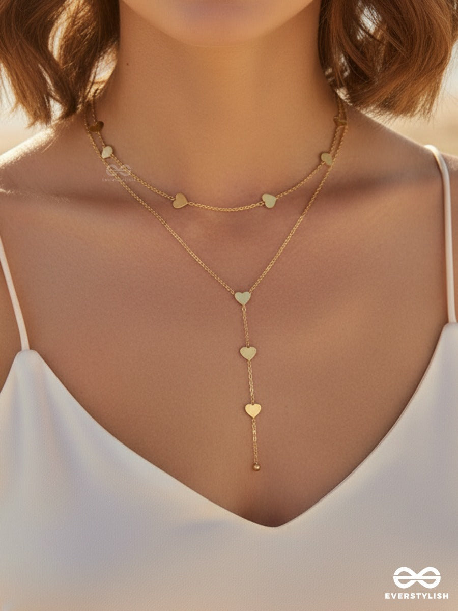 Giora Italia - Amanta Fall – Stainless Steel 18K Gold Plated Anti-Tarnish Layered Heart Drop Necklace