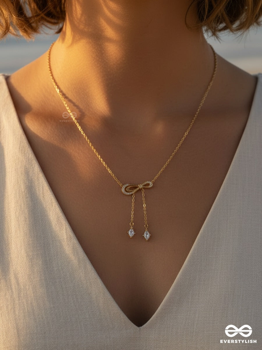 Giora Italia - Velora Bond – Stainless Steel 18K Gold Plated Anti-Tarnish Bow Drop Necklace