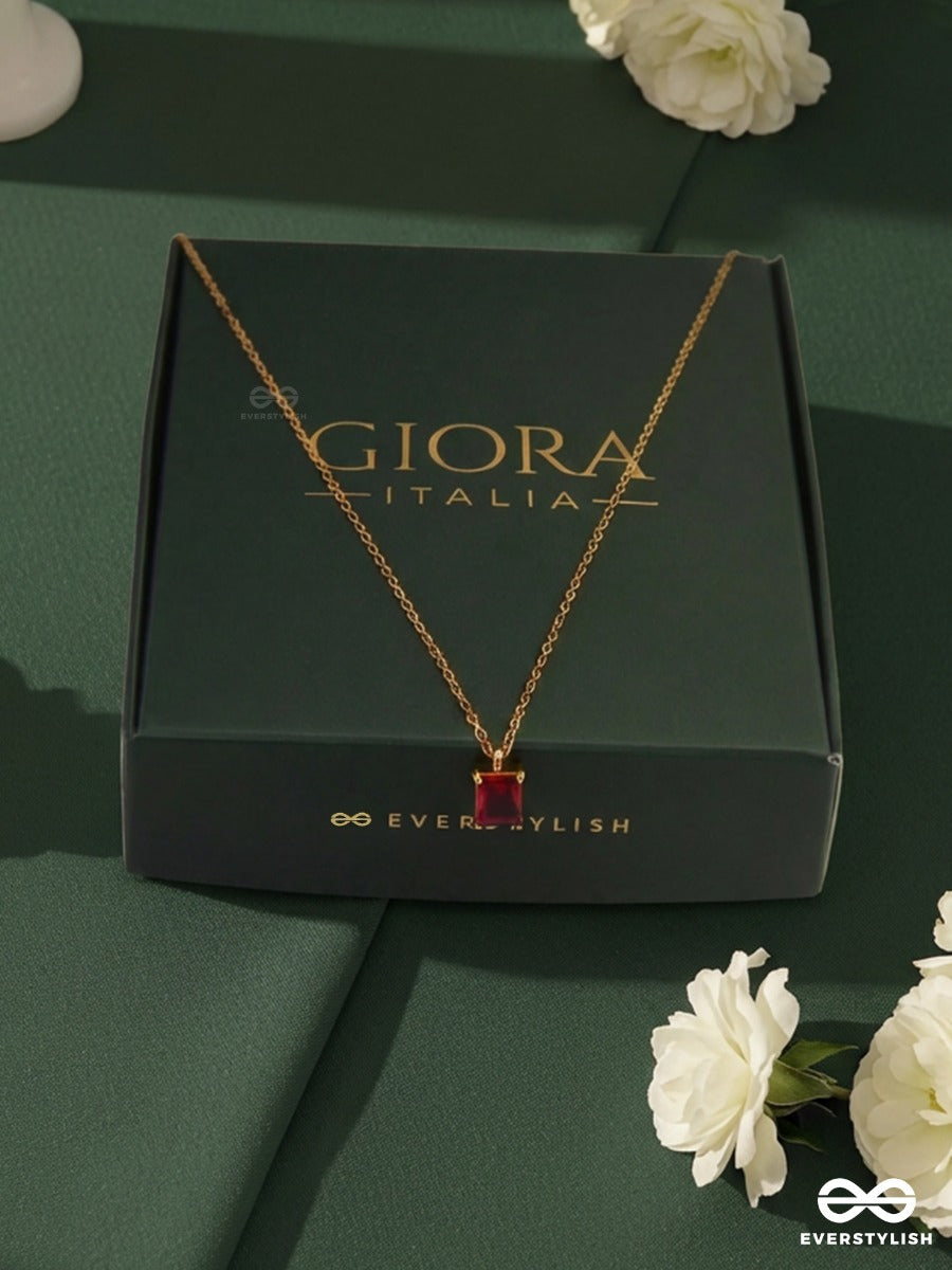 Giora Italia - Scarlet Mark – Stainless Steel 18K Gold Plated Anti-Tarnish Red Stone Pendant Necklace