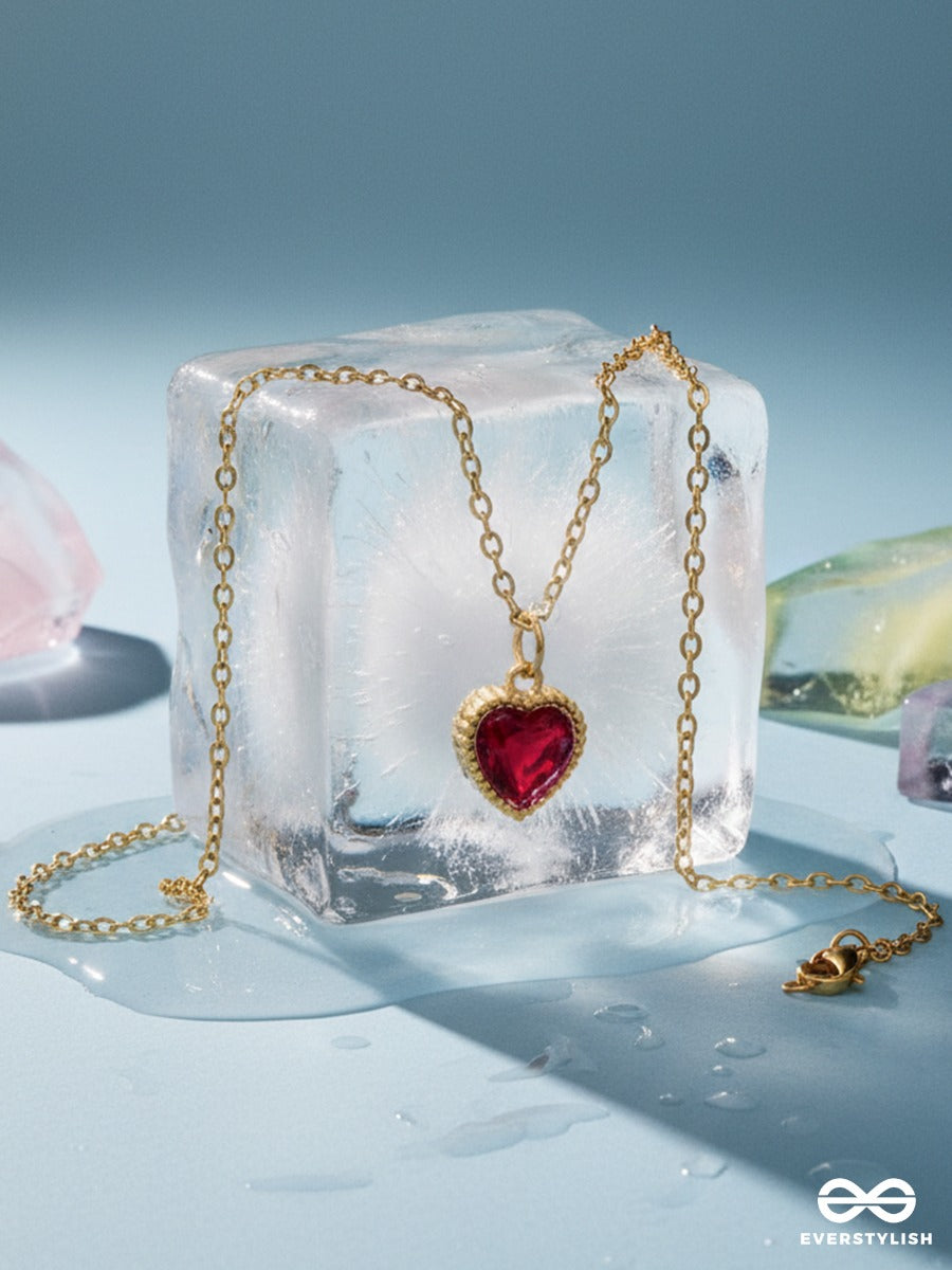 Giora Italia - Ruby Fleur – Stainless Steel 18K Gold Plated Anti-Tarnish Mini Heart Pendant Necklace