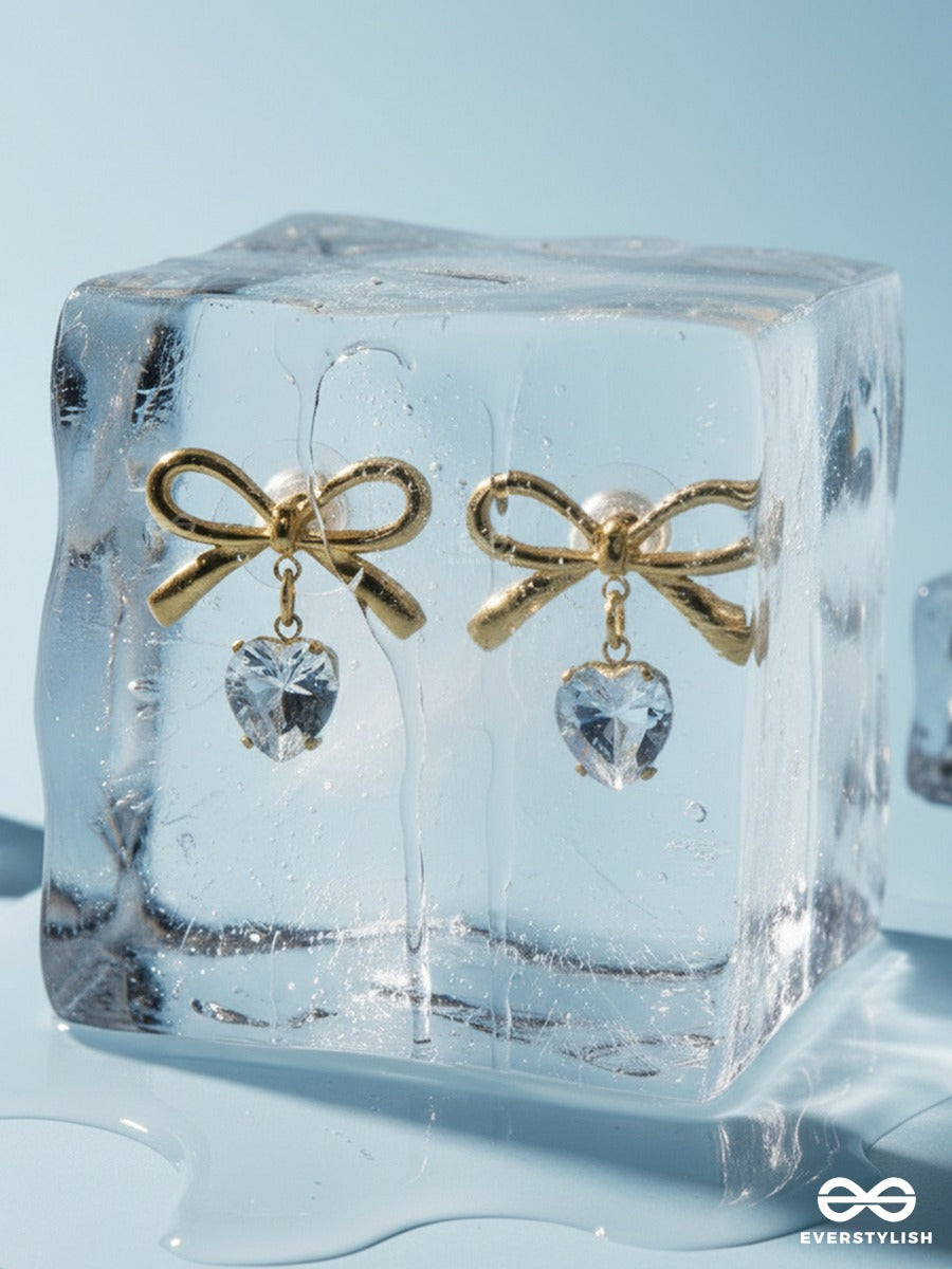Giora Italia - Satin Blink – Stainless Steel 18K Gold Plated Anti-Tarnish Crystal Drop Bow Earrings