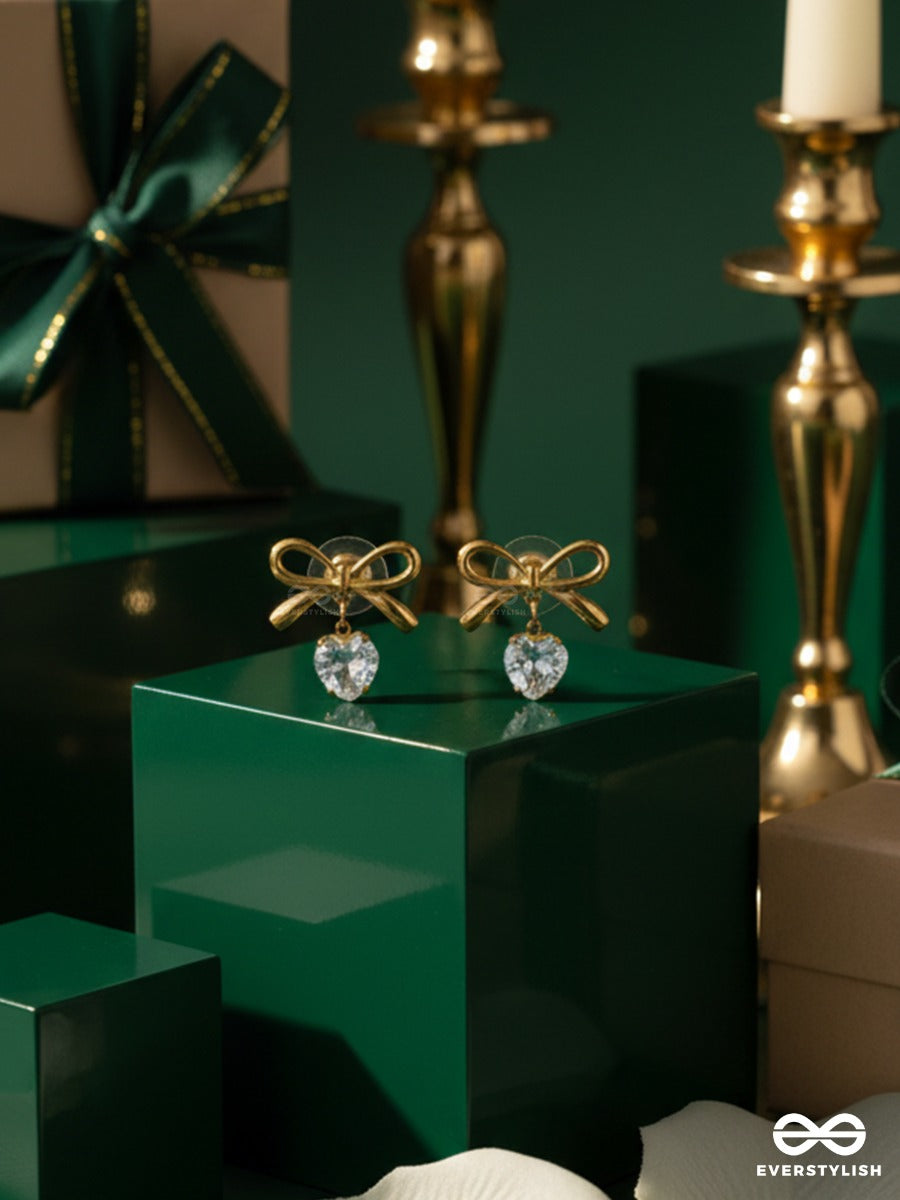 Giora Italia - Satin Blink – Stainless Steel 18K Gold Plated Anti-Tarnish Crystal Drop Bow Earrings
