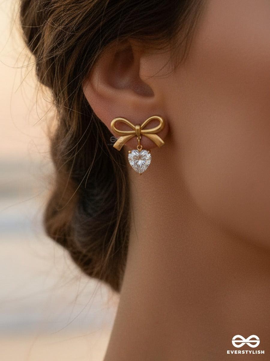 Giora Italia - Satin Blink – Stainless Steel 18K Gold Plated Anti-Tarnish Crystal Drop Bow Earrings