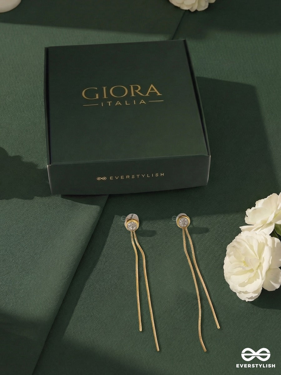 Giora Italia - Stilo Trace – Stainless Steel 18K Gold Plated Anti-Tarnish Drop Chain Earrings