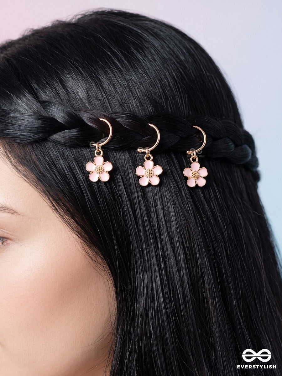 Rosy Rush – Mini Daisy Hair Cuff Set Of 3 With Blush Pink Flower Charms