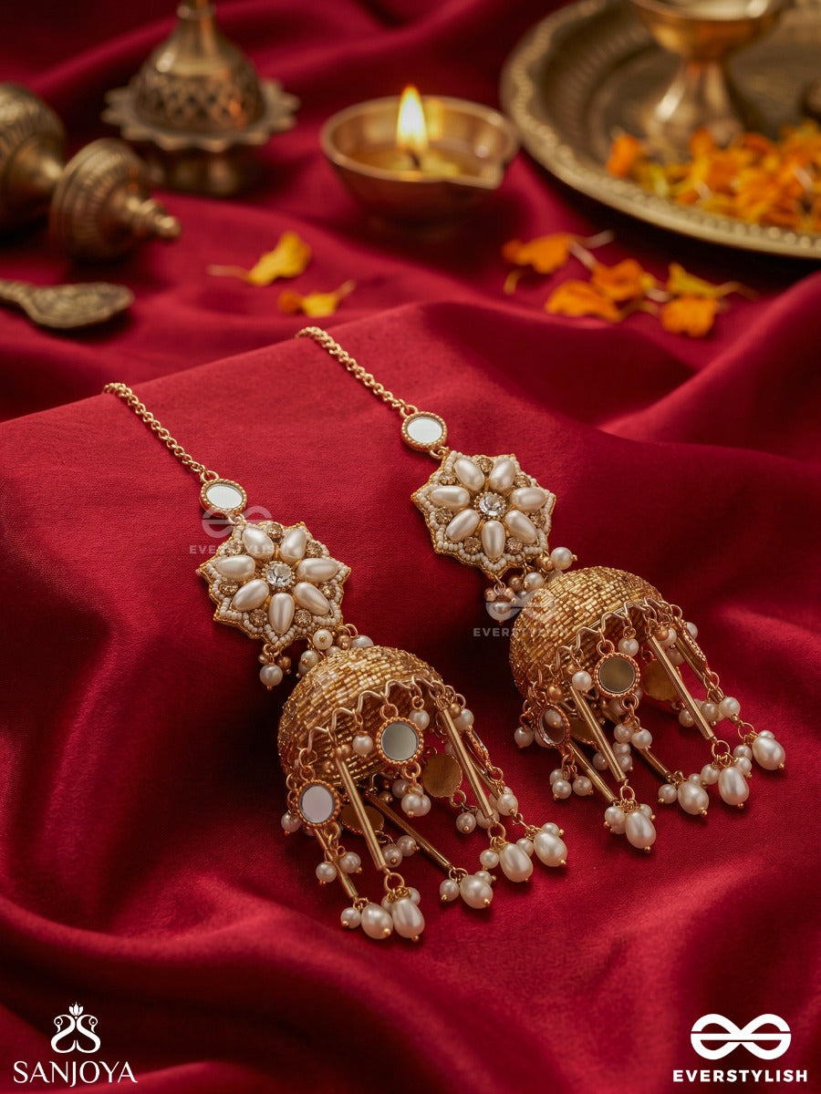 Noormala – Garland Of Light – Ornate Kaanchain Earrings With Handcrafted Pearl Clusters, Filigree Jhumkas And Delicate Ear Chains