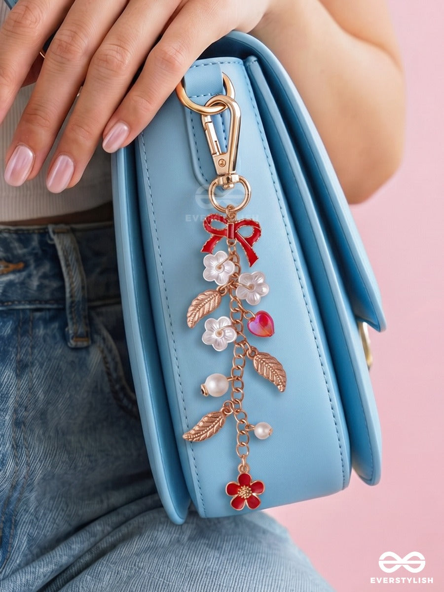 Berry Sweet – Floral Bag Charm With Cherry Red Accents