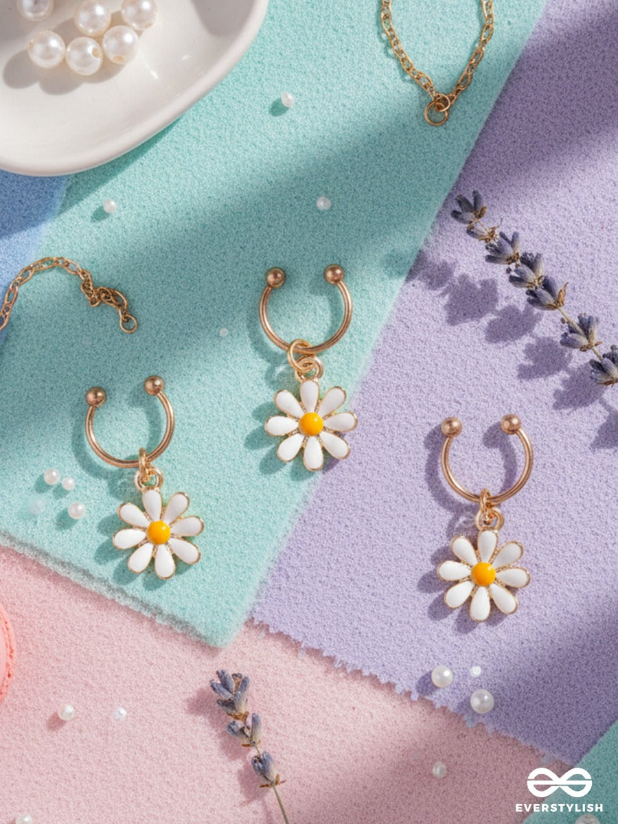 Sunkiss – Gold-Tone Daisy Hair Accessory Set Of 3 With White Enamel Charms