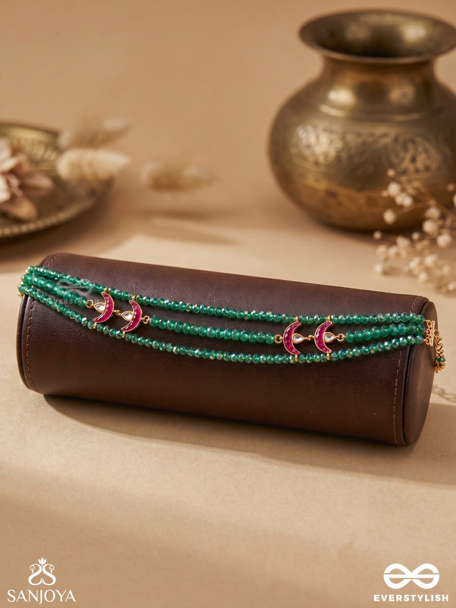 Parnashree – Leaf Of Splendour – Multi-Strand Choker With Emerald Beadwork, Enamel Crescent Motifs And Heritage Details