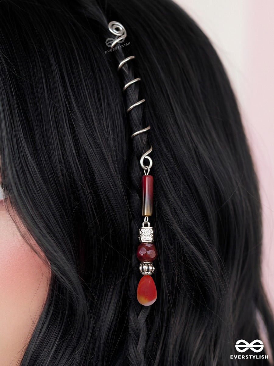 Cherry Dew – Silver Spiral Braidlet With Red Beads And Teardrop Charm