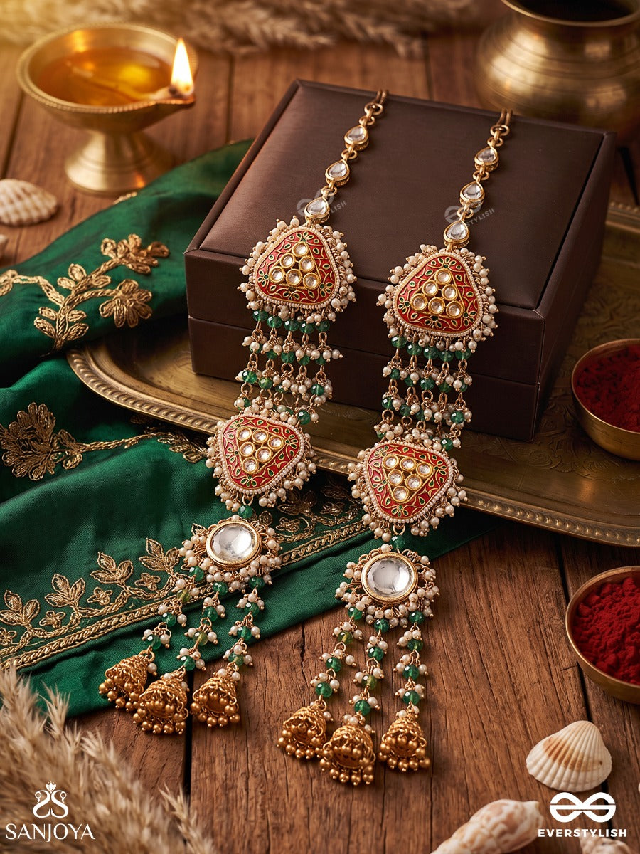 Phulkari – Flower Craft – Heritage Kaanchain Earrings With Floral Motifs, Pearl Accents, Warm Gem Details And Cascading Danglers