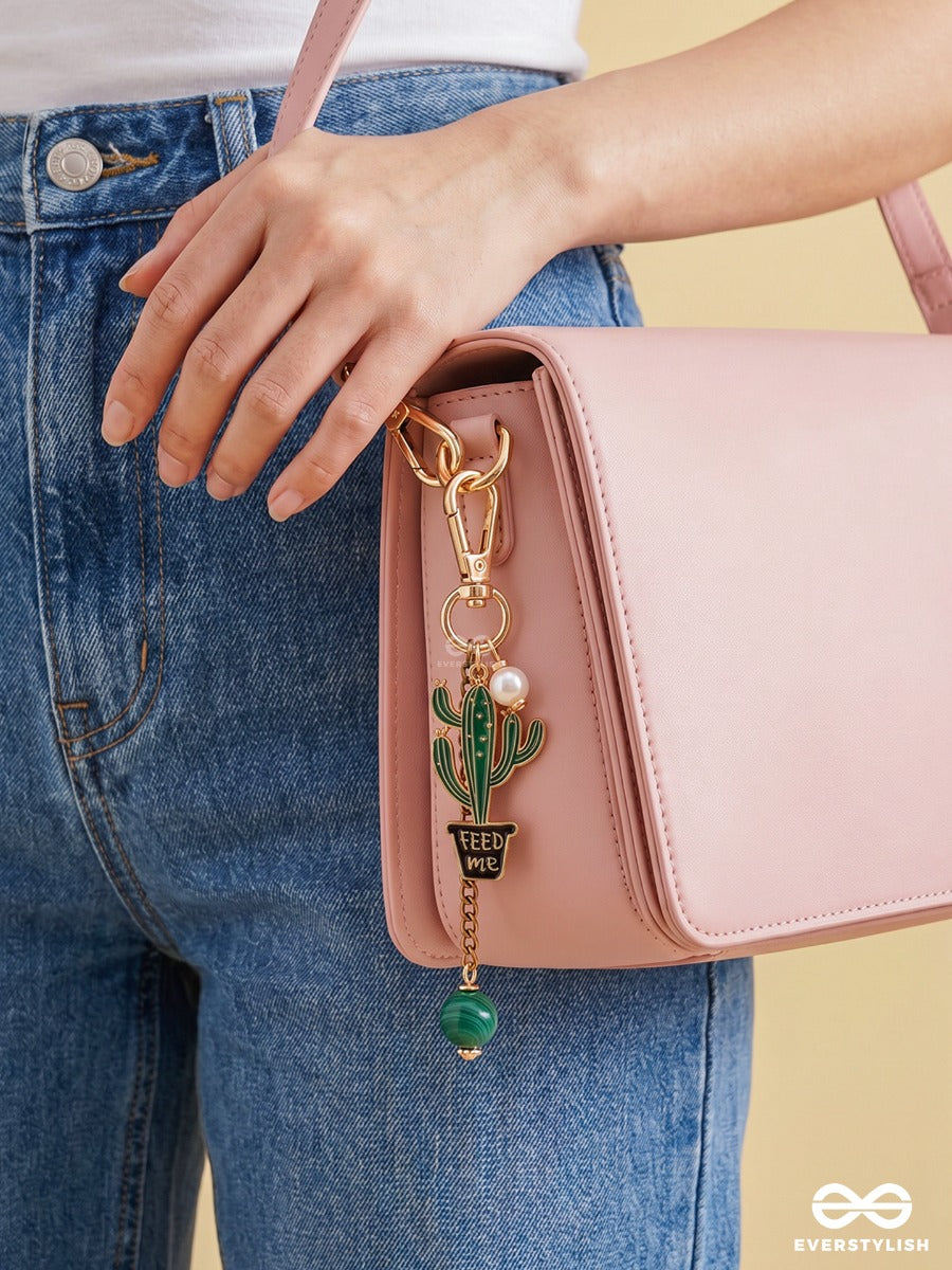 Prickly Cute – Cactus Bag Charm With Pearl Accent