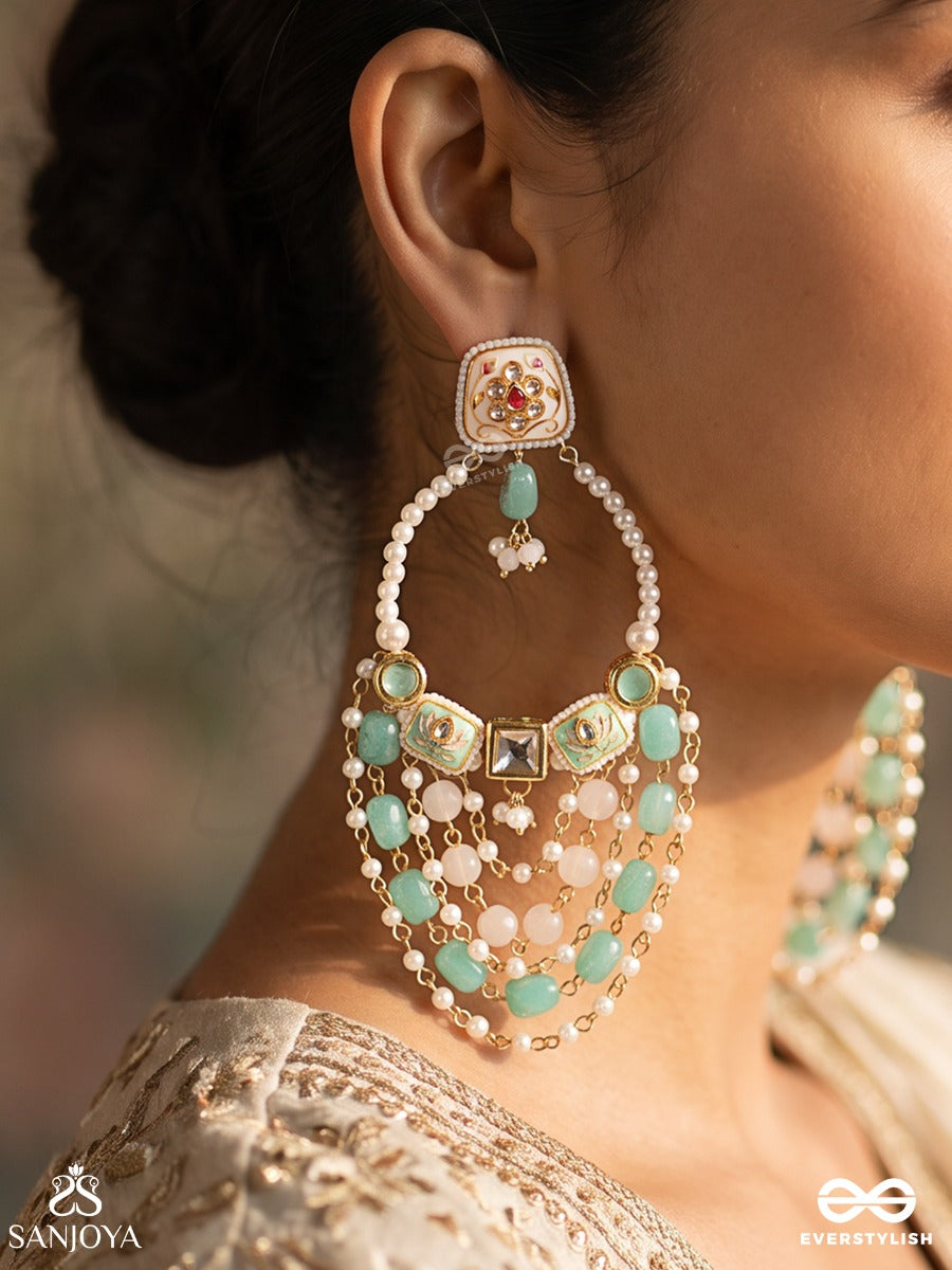 Neelsarita – Blue River – Heritage Earrings With Layered Gem Strands, Meenakari Details, Kundan Motifs And Pearl Accents